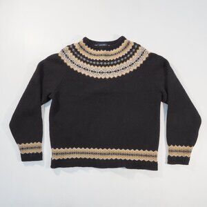 Eddie Bauer Sweater Men Large Black Lambswool Outdoor Fisherman Mountain
